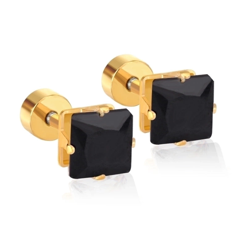 Minimalist Square Stainless Steel Rhinestone Ear Studs 1 Pair