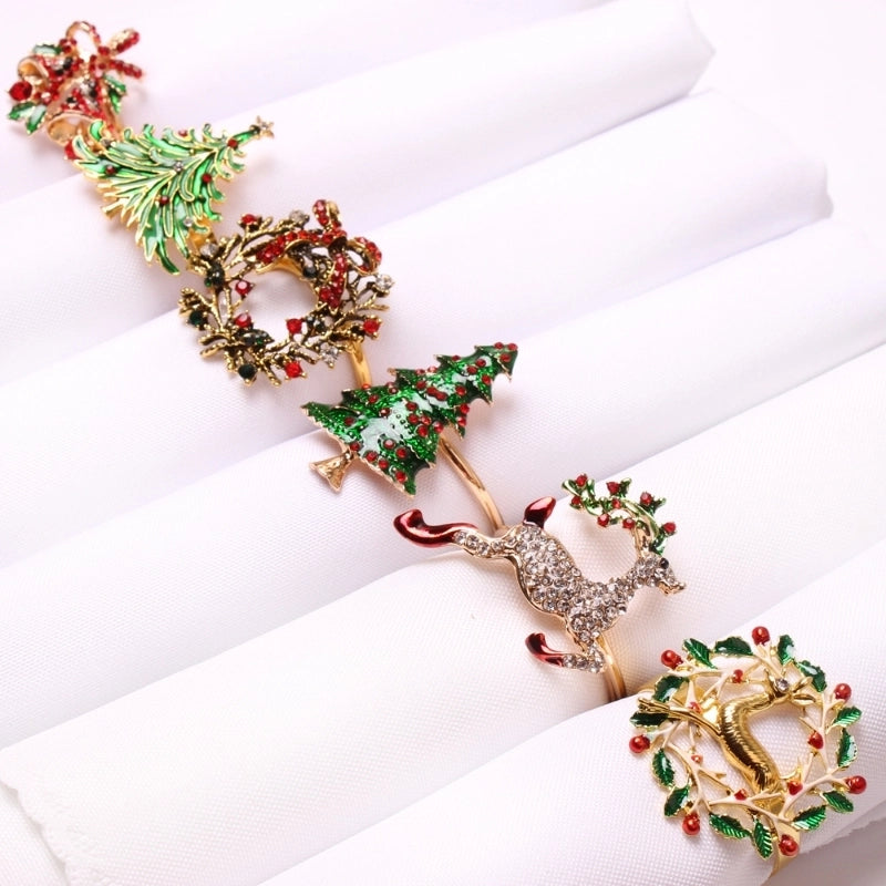 Cute Christmas Tree Santa Claus Alloy Napkin Rings 1 Set Of 6