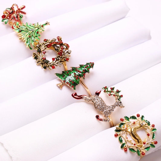 Cute Christmas Tree Santa Claus Alloy Napkin Rings 1 Set Of 6