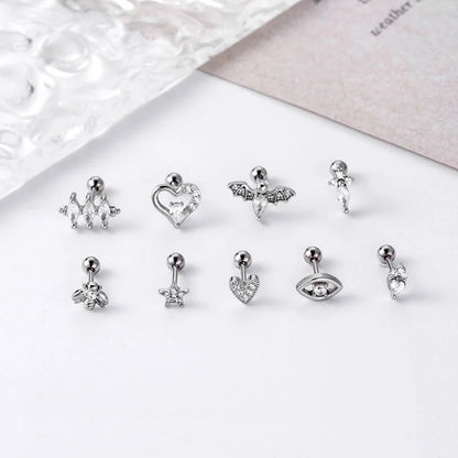 1 Piece Ear Cartilage Rings & Studs Fashion Heart Shape 316L Stainless Steel Copper Plating Inlay Zircon Ear Cartilage Rings & Studs