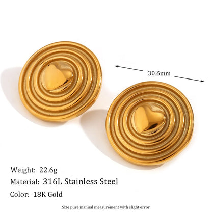Fashion Round Circle Geometric Stainless Steel 18K Gold Plated Stud Earrings
