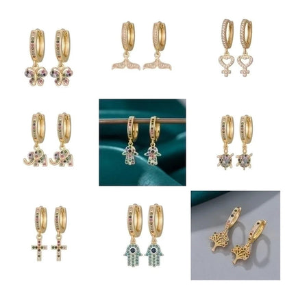 1 Pair Vintage Style Tortoise Cross Butterfly Plating Inlay Copper Rhinestones Drop Earrings