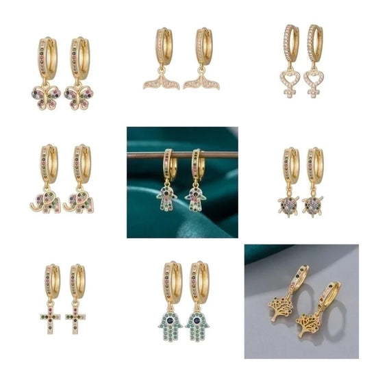 1 Pair Vintage Style Tortoise Cross Butterfly Plating Inlay Copper Rhinestones Drop Earrings