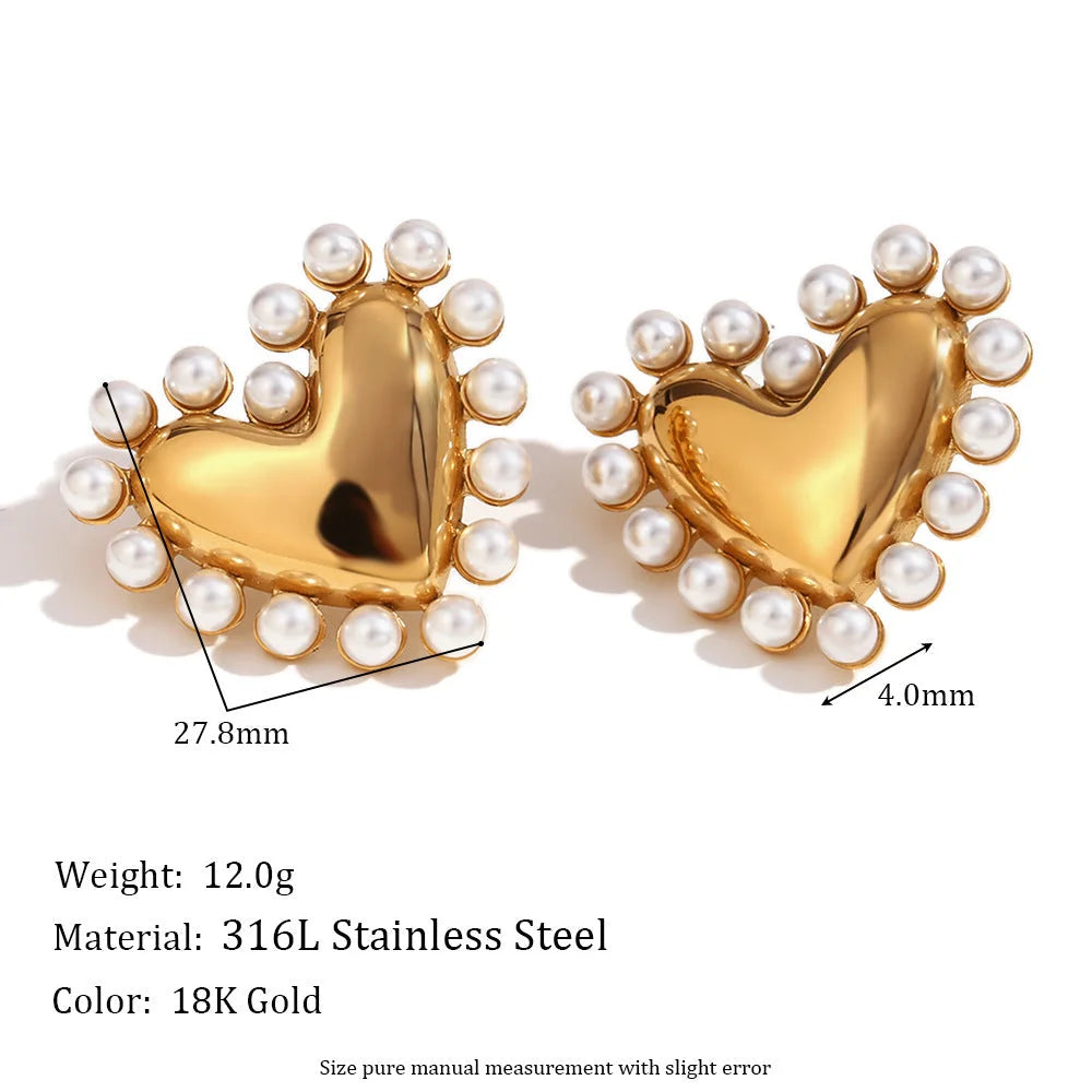 Fashion Heart Stainless Steel 18K Gold Plated Stud Earrings