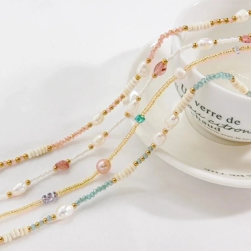 2 Pieces Casual Vacation Round Stainless Steel Beaded Freshwater Pearl Beaded Plating Necklace