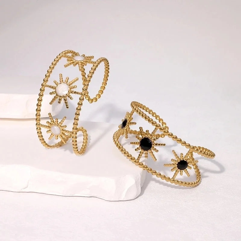 IG Style Vintage Style French Style Sun 304 Stainless Steel 18K Gold Plated Cuff Bracelets In Bulk