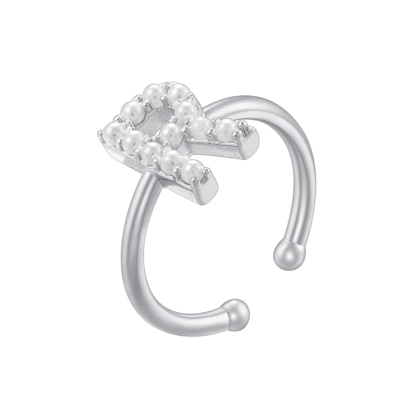 Copper 18K Gold Plated Plating Inlay Letter Artificial Pearls Open Rings