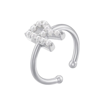 Copper 18K Gold Plated Plating Inlay Letter Artificial Pearls Open Rings