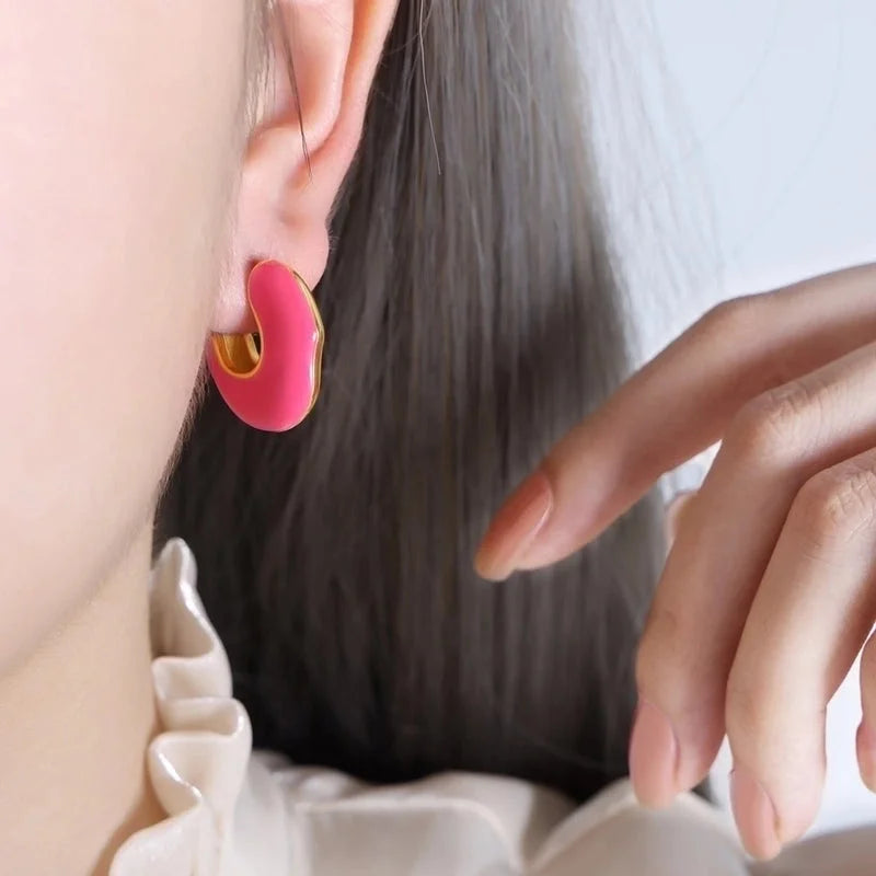 1 Pair IG Style Casual Modern Style Geometric Enamel Epoxy Plating Titanium Steel 18K Gold Plated Ear Studs