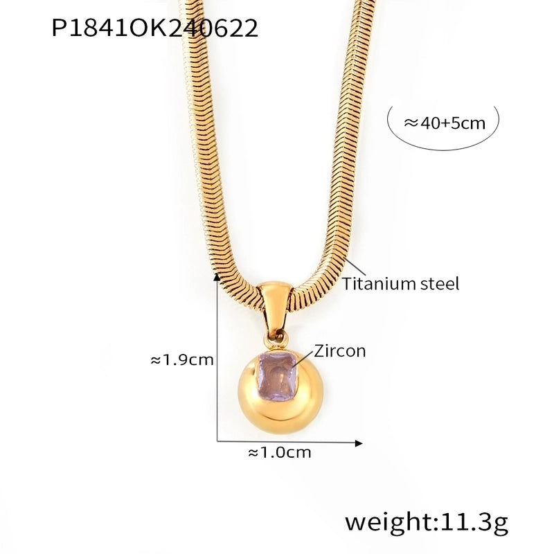 Elegant Minimalist Round 304 Stainless Steel Zircon 18K Gold Plated Inlay Pendant Necklace