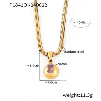Elegant Minimalist Round 304 Stainless Steel Zircon 18K Gold Plated Inlay Pendant Necklace