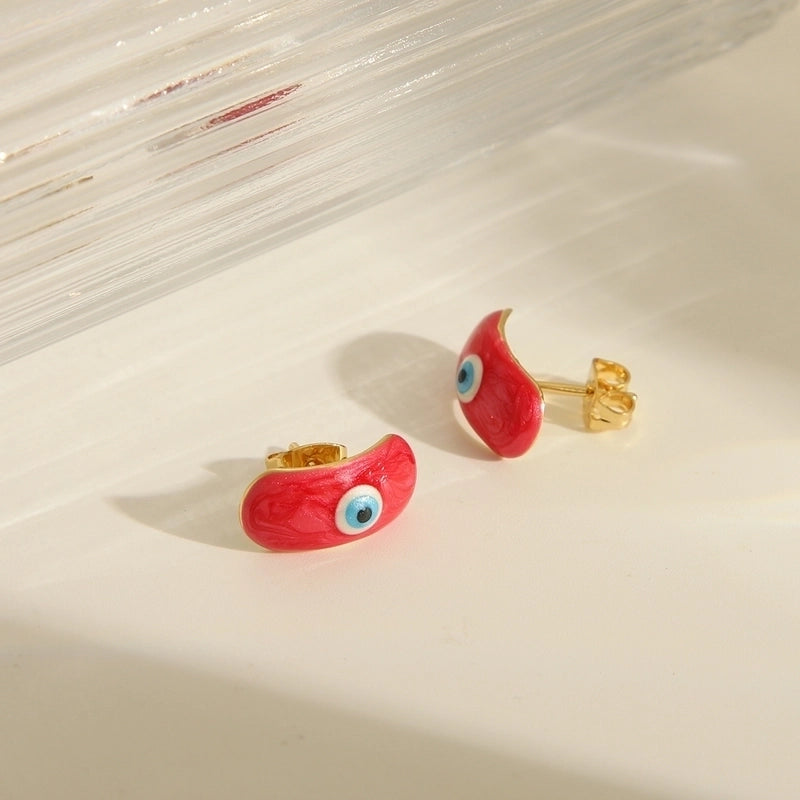 Y2K Sweet Devil's Eye Enamel Copper 18K Gold Plated Ear Studs