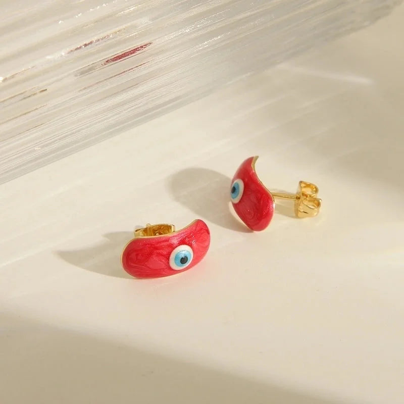 Y2K Sweet Devil's Eye Enamel Copper 18K Gold Plated Ear Studs