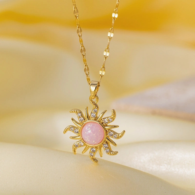 Titanium Steel Copper Plating Heart Shape Flower Bow Knot Pendant Necklace