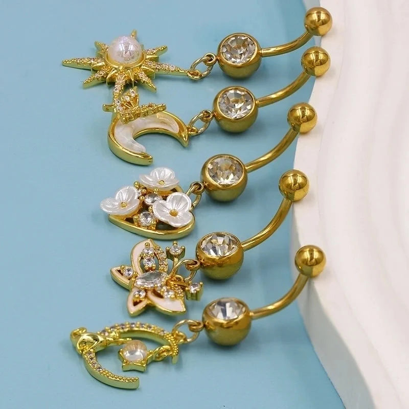 1 Piece Belly Rings Sexy Classic Style Star Heart Shape Butterfly 316L Stainless Steel Alloy Inlay Resin Rhinestones Glass Gold Plated
