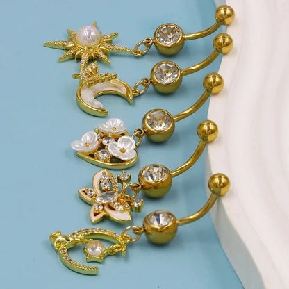 1 Piece Belly Rings Sexy Classic Style Star Heart Shape Butterfly 316L Stainless Steel Alloy Inlay Resin Rhinestones Glass Gold Plated