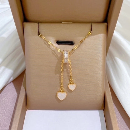 Fashion Heart Shape Titanium Steel Copper Artificial Diamond Plating Inlay Pendant Necklace