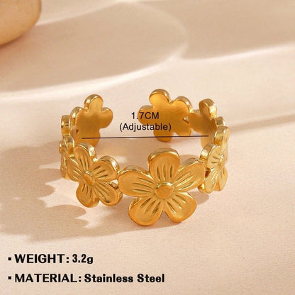Minimalist Flower 304 Stainless Steel Plating Open Rings