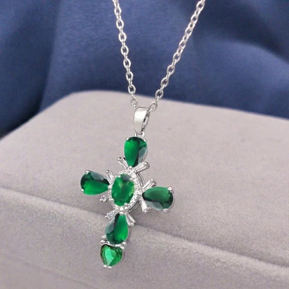 201 Stainless Steel Copper White Gold Plated Gold Plated Minimalist Classic Style Plating Inlay Cross Glass Zircon Pendant Necklace