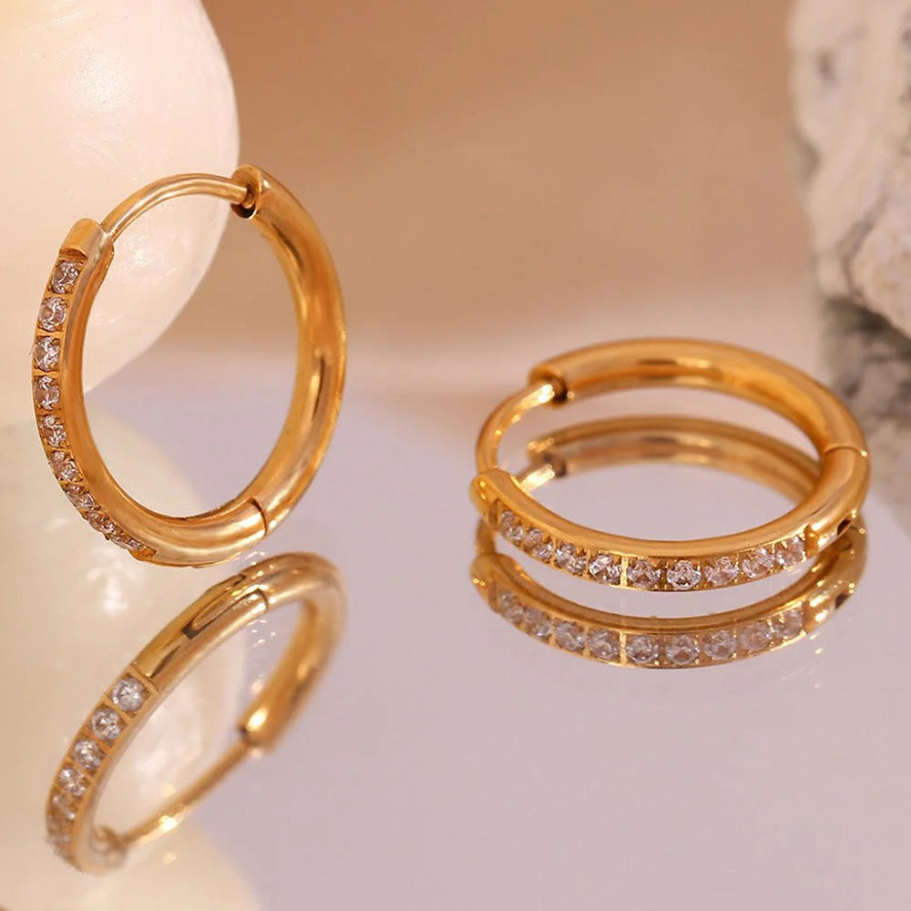 Fashion Round Geometric Stainless Steel 18K Gold Plated Earrings