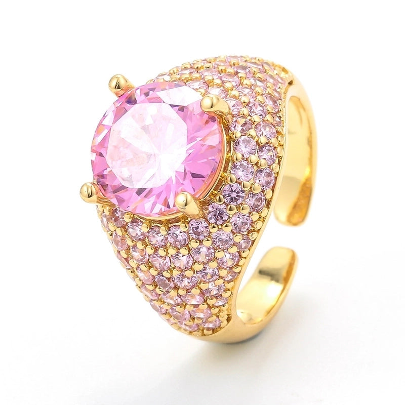 Fashion Colored Zircon Micro-inlaid Copper Ring
