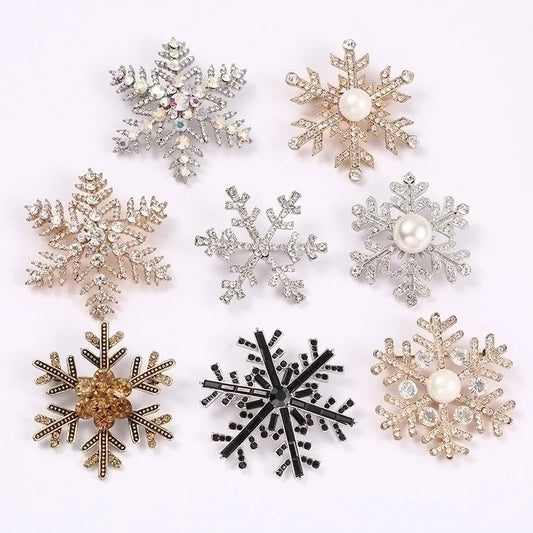 Fashion Pin Snowflake Imitation Pearl Alloy Rhinestone Women'S Brooches