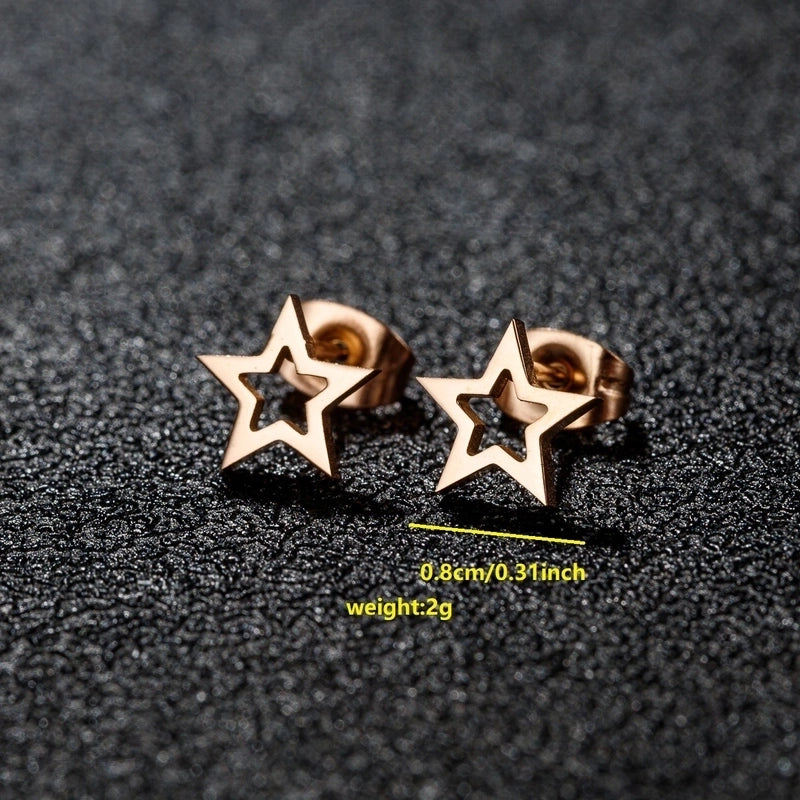 1 Pair Minimalist Classic Style Round Star Moon Hollow Out 304 Stainless Steel 18K Gold Plated Ear Studs