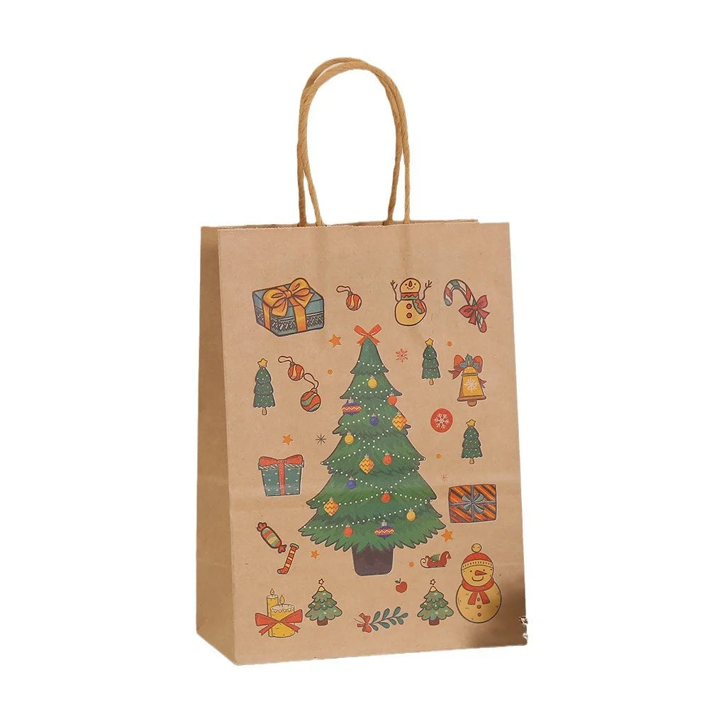 12 Pieces Christmas Gift Bag Christmas Eve Souvenir Handbag Peace Fruit Packaging Kraft Paper Bag