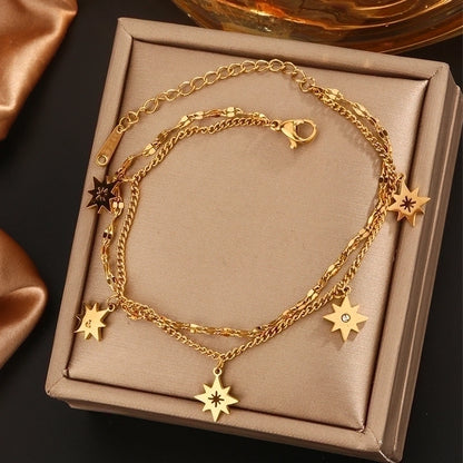 Vintage Style Novelty Classic Style Star Life Tree Butterfly 304 Stainless Steel Turquoise Rhinestone Artificial Rhinestones Turquoise 18K Gold Plated Plating Inlay Bracelets Anklet