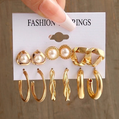 Retro Geometric Alloy Artificial Pearl Hoop Earrings 1 Set