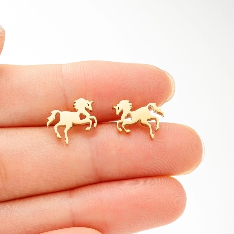 1 Pair Cute Sweet Animal Horse Plating Hollow Out 304 Stainless Steel 18K Gold Plated Ear Studs
