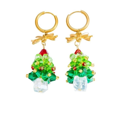 1 Pair Christmas Casual Cute Minimalist Christmas Tree Bow Knot Plating 304 Stainless Steel Artificial Crystal Earrings
