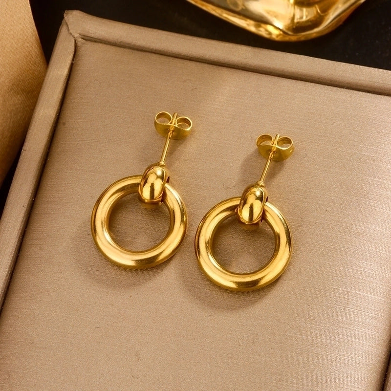 1 Pair Vintage Style U Shape Double Ring Circle Plating 304 Stainless Steel 18K Gold Plated Stainless Steel Earrings