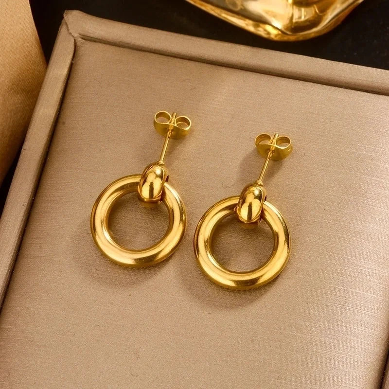 1 Pair Vintage Style U Shape Double Ring Circle Plating 304 Stainless Steel 18K Gold Plated Stainless Steel Earrings