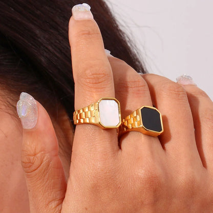 Minimalist Fashion Shell Geometric Stainless Steel 18K Gold Plated Rings