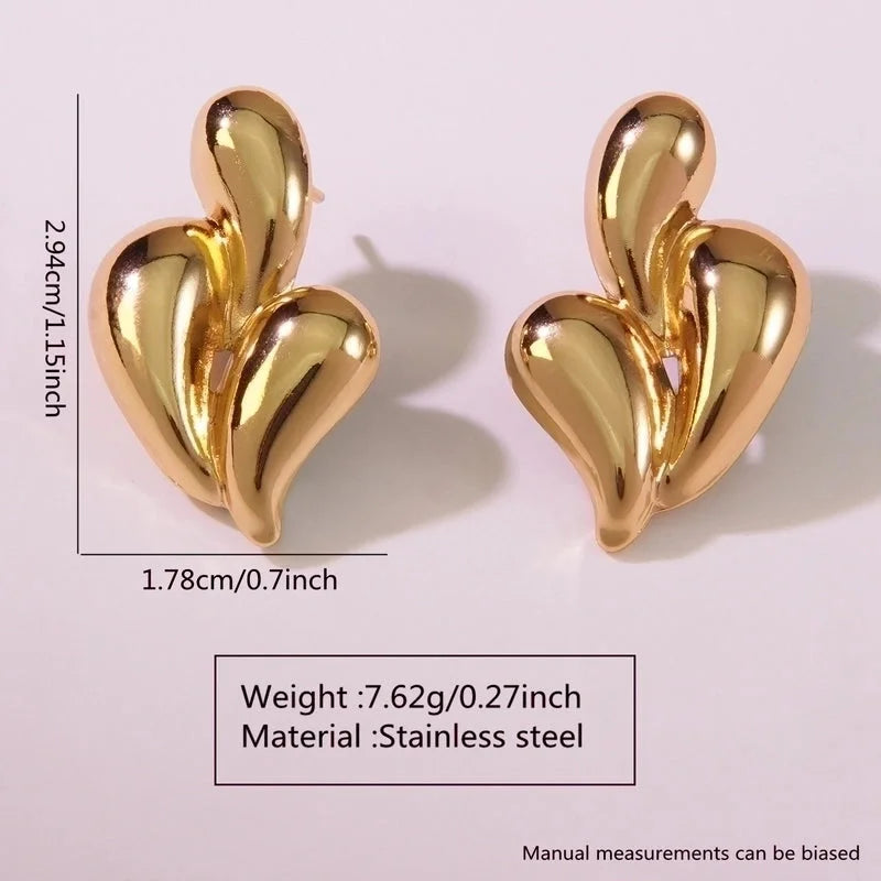 1 Pair French Style Sweet Horns Flower Asymmetrical 304 Stainless Steel Imitation Gold Ear Studs
