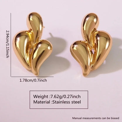 1 Pair French Style Sweet Horns Flower Asymmetrical 304 Stainless Steel Imitation Gold Ear Studs