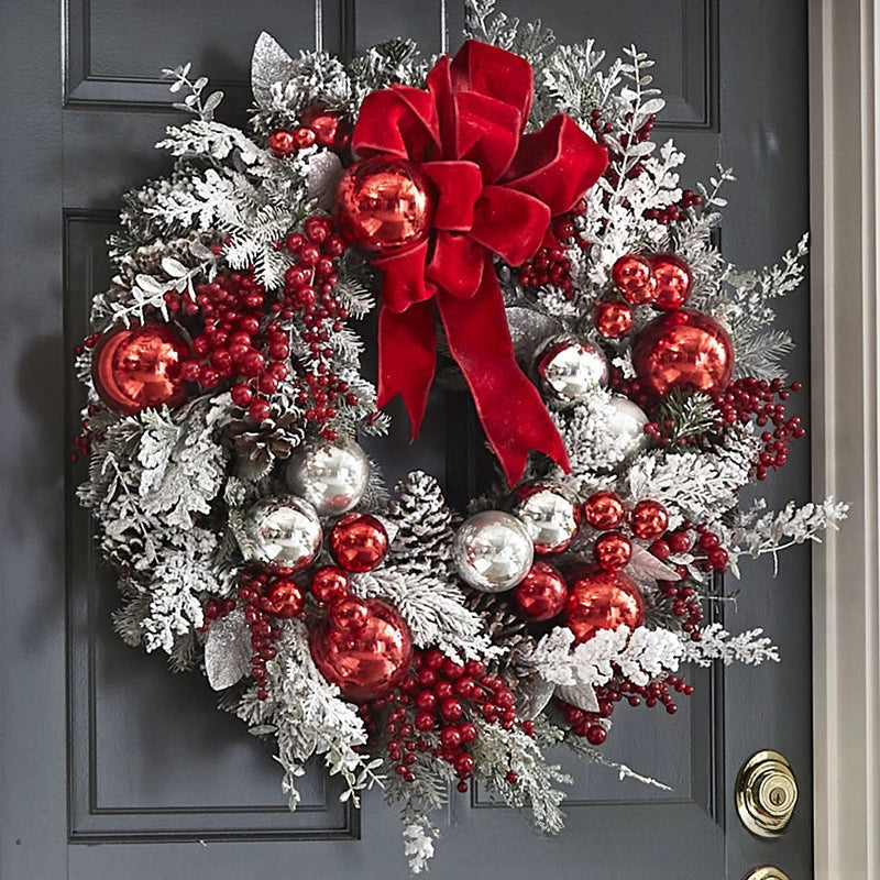 Christmas Flocking Wreath Door Hanging Christmas Decorations Christmas Wreath Rattan Pendant Decoration Home Decoration
