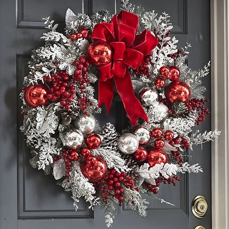 Christmas Flocking Wreath Door Hanging Christmas Decorations Christmas Wreath Rattan Pendant Decoration Home Decoration