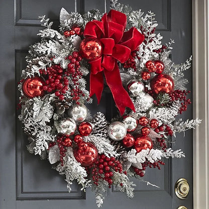 Christmas Flocking Wreath Door Hanging Christmas Decorations Christmas Wreath Rattan Pendant Decoration Home Decoration