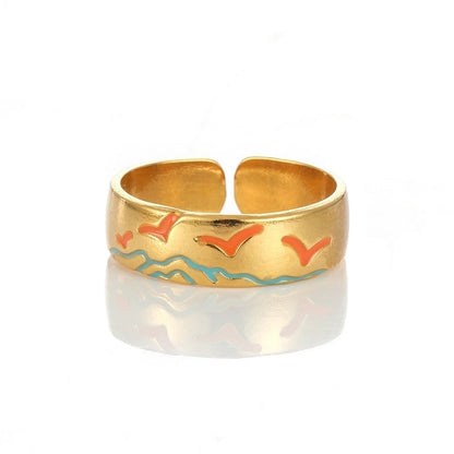 Elegant Minimalist Geometric 304 Stainless Steel Enamel Stainless Steel Rings