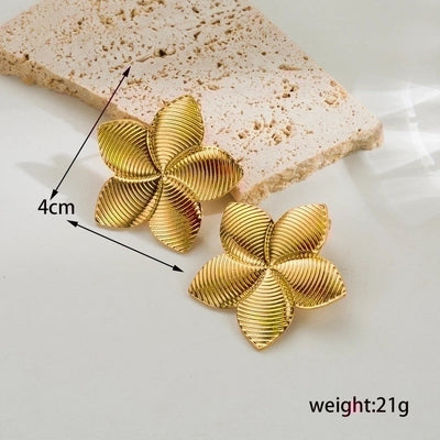 1 Pair Ig Style Retro Leaves Flower Plating Stainless Steel 18k Gold Plated Drop Earrings