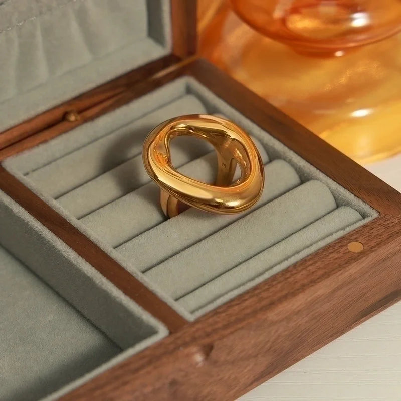 Casual Minimalist Commute Solid Color Titanium Steel 18K Gold Plated Plating Hollow Out Rings