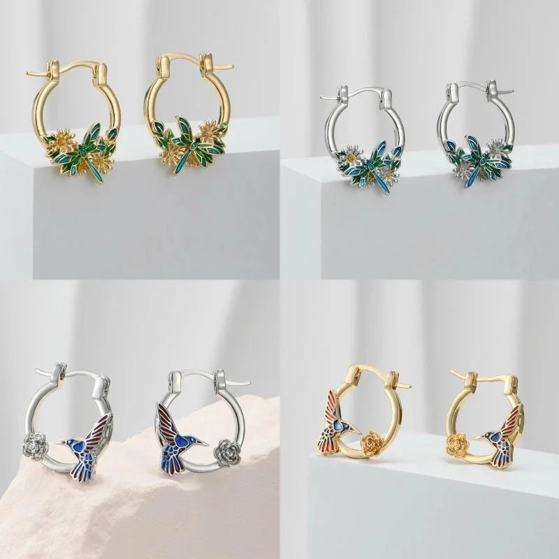 1 Pair Minimalist Classic Style Color Block Hummingbird Enamel Copper Earrings