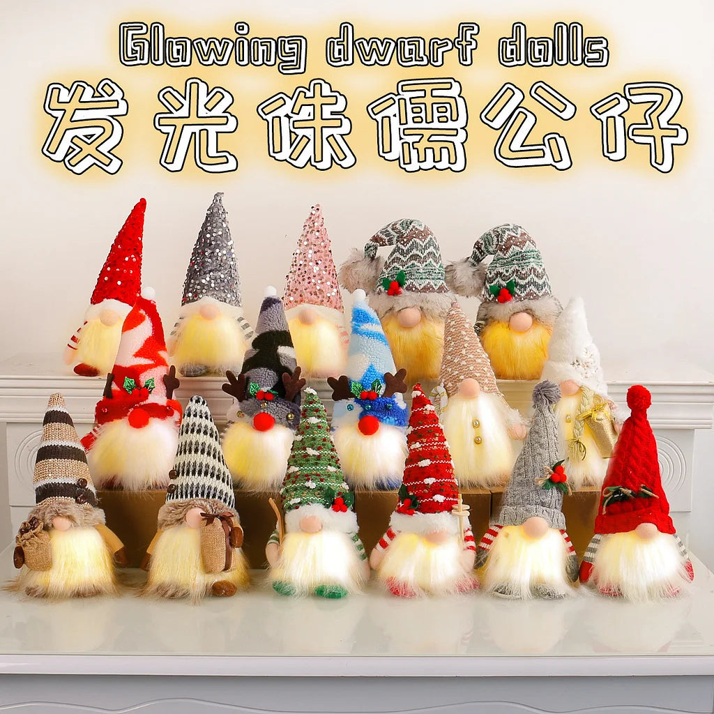 Christmas Decoration Christmas Sequin Lighted Rudolph Doll Christmas Glowing Faceless Gnome Doll Ornament