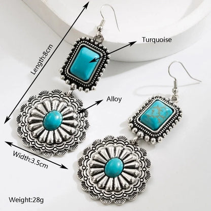 1 Pair Ethnic Style Classic Style Water Droplets Flower Inlay Alloy Turquoise Gold Plated Drop Earrings