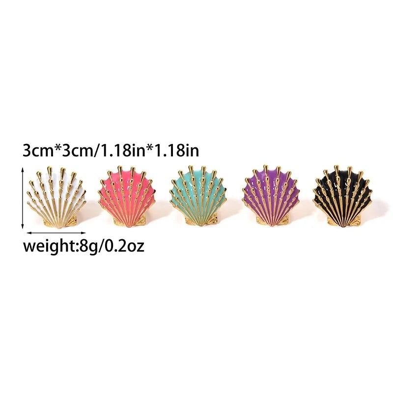 Casual Vacation Beach Shell 304 Stainless Steel 14K Gold Plated Enamel Plating Open Rings