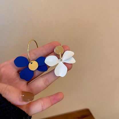 1 Pair Minimalist Flower Copper Enamel Rhinestones Drop Earrings Ear Studs