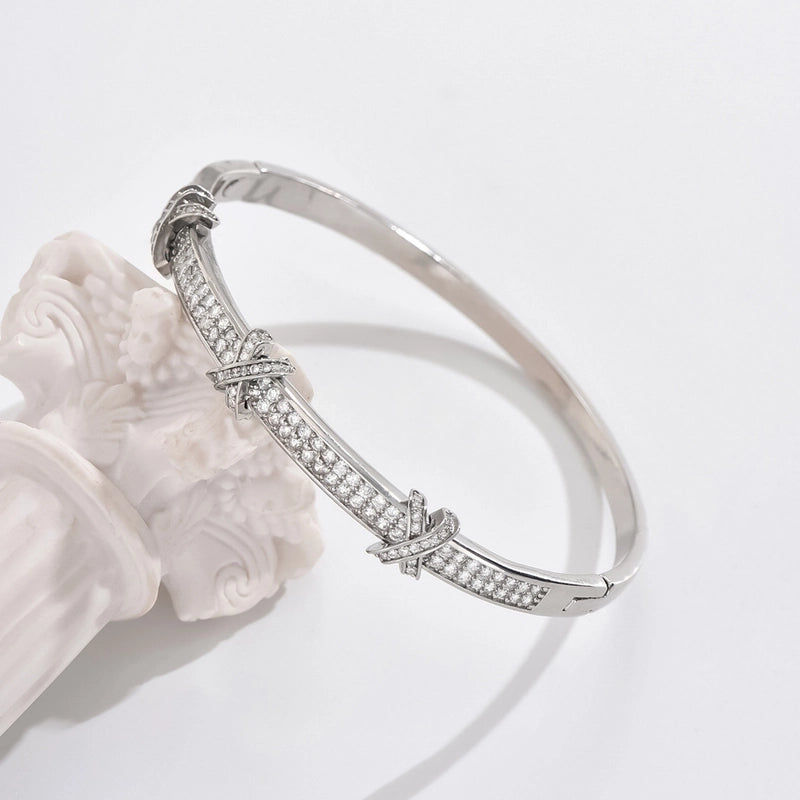 Copper 18K Gold Plated IG Style Minimalist Inlay Letter Zircon Bangle