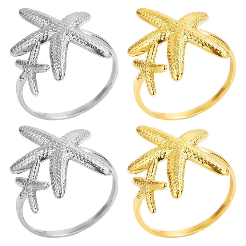 Casual Marine Style Starfish 304 Stainless Steel 18K Gold Plated Polishing Open Rings